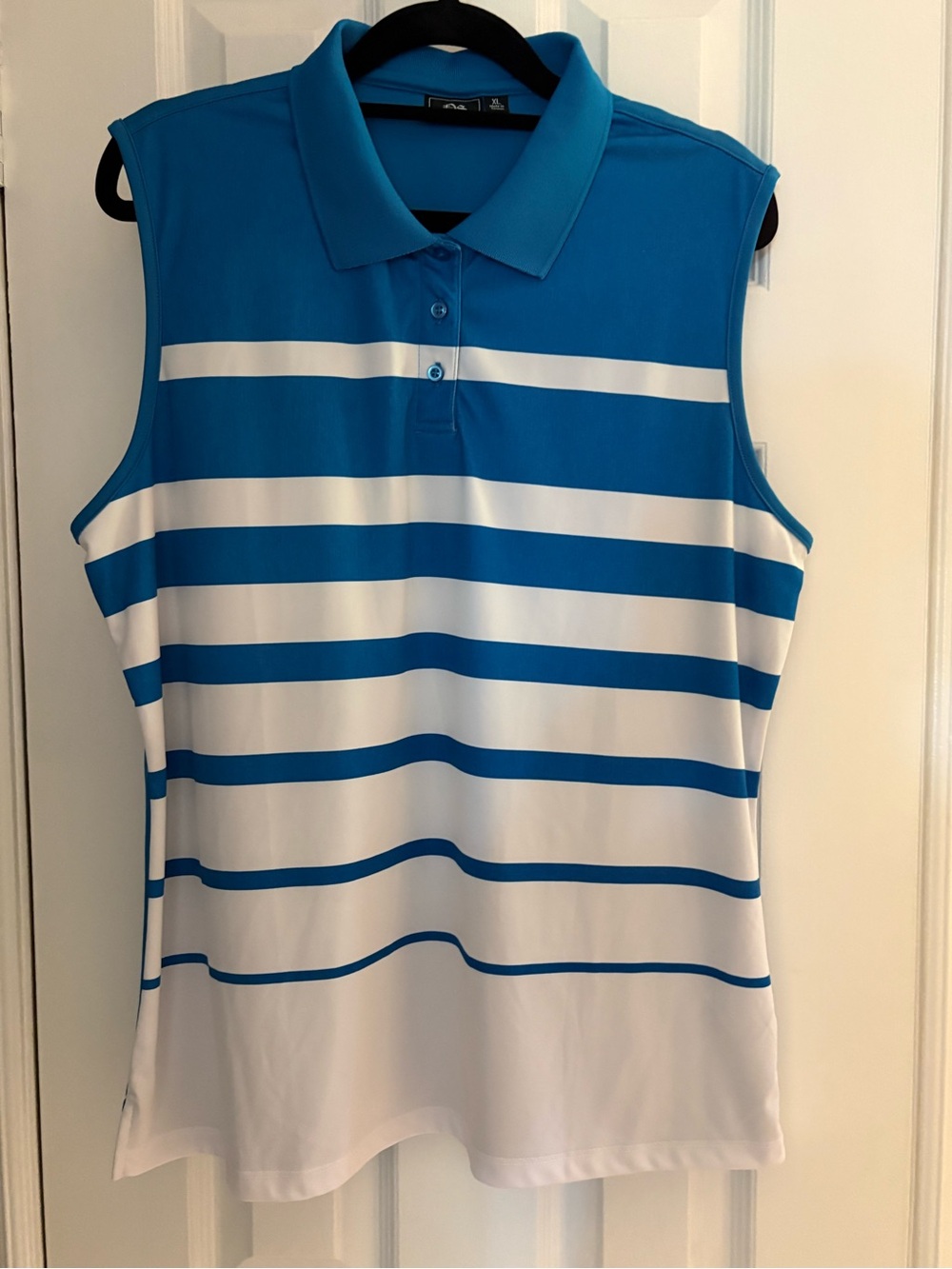 Northern Spirit Sleeveless Blue & White Striped Golf Shirt